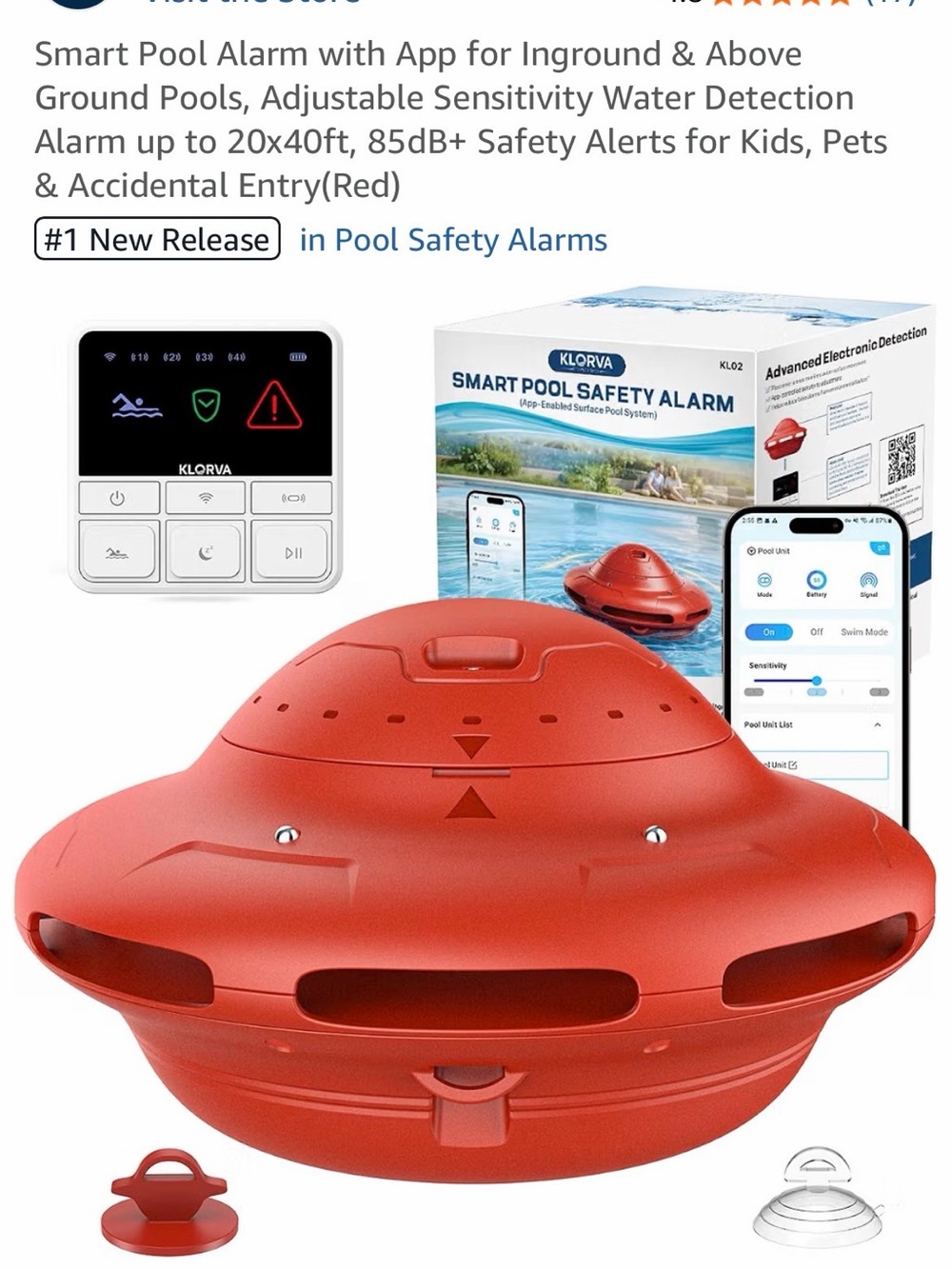 Red Smart Pool Safety Alarm with App